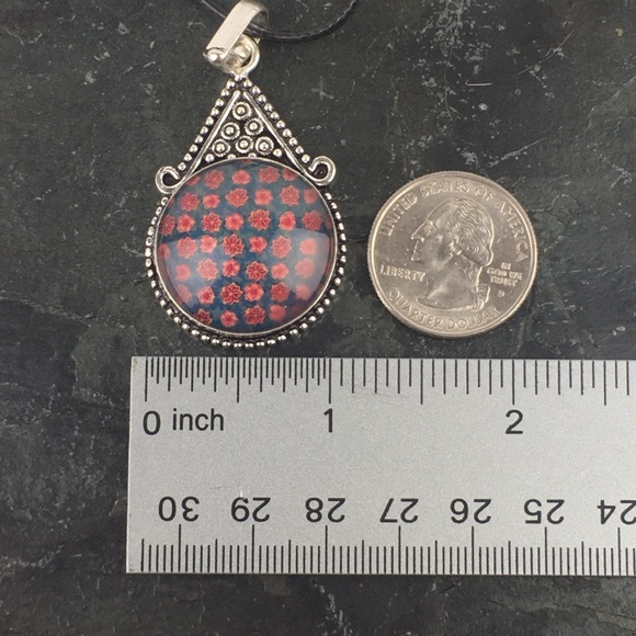 New Floral Dichroic Glass Acrylic Silver Overlay Pendant w Cord - Picture 6 of 8